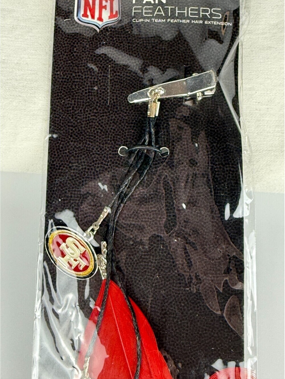 San Francisco 49ers NFL Fan Feathers Clip-In Hair Extension Red White Brown New - Picture 5 of 5